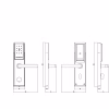 technical dimensions of a keypad and RFID lever handle hotel smart lock, front and side views
