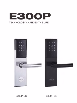 694a46f61ada7_ys1 hotel smart lock in stainless and matte black finishes with lever handle and keypad