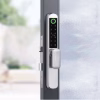 dual‑side fingerprint stainless smart lock mounted on a slim aluminum‑glass door