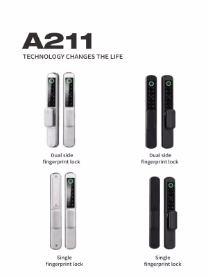 A211-04 Produktpalette an beidseitigen und einseitigen intelligenten Türschlössern mit Fingerabdrucksensor in Edelstahl und Schwarz