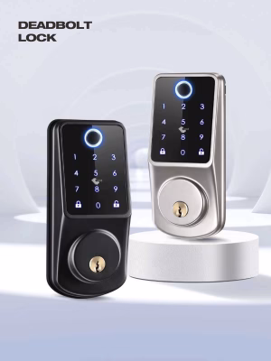 cerrojo inteligente con lector de huellas dactilares con anillo luminoso, teclado retroiluminado y cilindro para llave