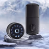 circular touchscreen smart deadbolt with ring‑lit fingerprint and interior thumb‑turn