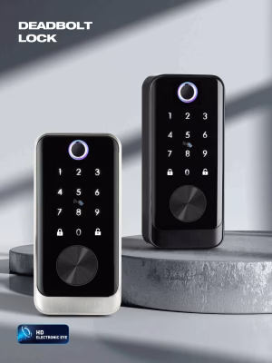 cerrojo inteligente con lector de huellas dactilares con anillo luminoso, teclado retroiluminado y dial táctil circular