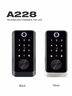 A228-02 cerrojo inteligente en negro y plata con teclado táctil iluminado