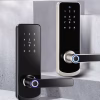 fingerprint lever smart lock with glass touchscreen keypad in black and silver