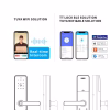Tuya and TT Lock app control, real‑time intercom, and dimensional drawings