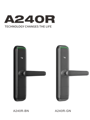 A240R_02 Cerradura de tarjeta inteligente para hoteles con Bluetooth, en modernos acabados oscuros y con placa alargada redondeada
