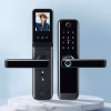 video doorbell fingerprint lever smart lock with glass touch keypad, front and rear views