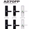 smart fingerprint lever lock lineup in black, satin nickel, and white finishes