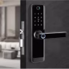 fingerprint handle keypad smart lock with HD camera installed on a residential door