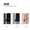 Front view comparison of two smart lock finishes with sleek vertical design