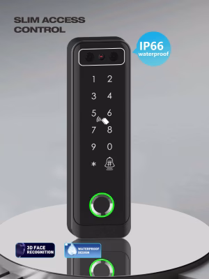 Slim IP66 3D face access controller with backlit keypad and green status ring