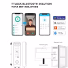 Tuya and TTLock app interfaces with dimensional drawings and wiring diagram of the slim controller