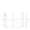 slim hotel RFID card lock technical dimensions, front side and rear views