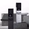 fingerprint lever smart lock with backlit touch keypad in brushed stainless and matte black