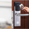 E300 classical hotel smart card lock with tap-to-open access on a real door