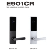 Bluetooth hotel smart card lock in dark and stainless finishes with glass reader panel