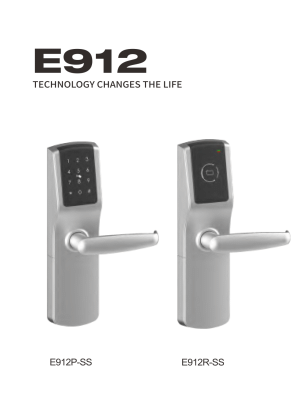 E912_02 Fechadura inteligente RFID para hotéis, disponível nas versões com leitor e teclado, com acabamento prateado