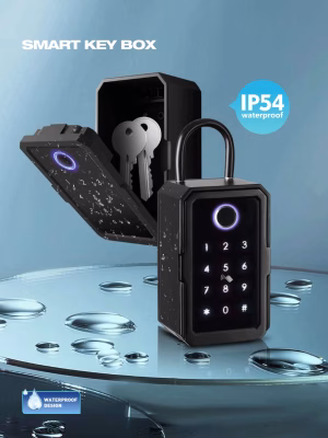 Caja para llaves inteligente e impermeable con teclado iluminado y clasificación IP54 para la protección contra salpicaduras de agua