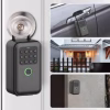 Smart key box installed at door, fence, and wall in multiple real‑world scenarios