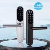 IP65 lever fingerprint smart door lock with rounded long‑plate and backlit keypad