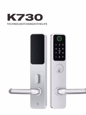 K730-02 Cerradura inteligente de palanca ANSI de perfil fino con panel frontal negro y variante con teclado