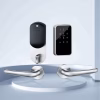 hotel split smart lock with wall‑mounted keypad reader and stainless lever handles