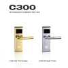 C300 hotel smart lock in PVD golden and satin stainless side-by-side