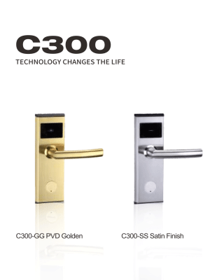 S300_02 Cerradura inteligente para hoteles C300 en acabado dorado PVD y acero inoxidable satinado, en disposición en paralelo