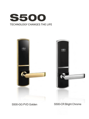 S500_02 fecho com cartão inteligente para hotéis de luxo, com acabamentos metálicos de alta qualidade e painel preto brilhante