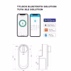 Tuya and TTLock app interfaces with technical drawings and dimensions of the retrofit smart lock