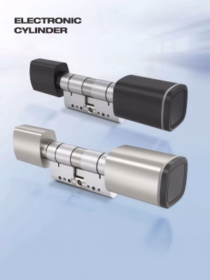 Minimalistischer smarter elektronischer Zylinder in Schwarz und Silber