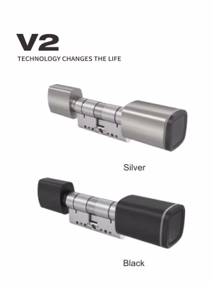 V2-02 Vergleich der Oberflächenausführungen des Smart-Zylinders in Silber und Schwarz