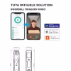 Tuya app interface for Wi‑Fi & BLE control alongside smart lock dimensional drawings