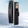 Face recognition smart lock with curved front panel, circular camera module, and touch keypad