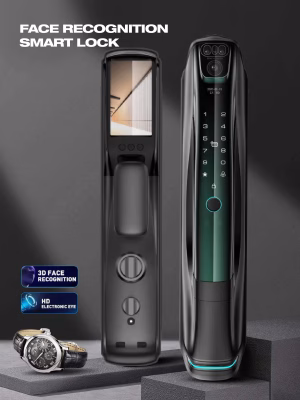 Cerradura inteligente con reconocimiento facial, cámara HD, teclado táctil y base iluminada