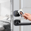 S170 split smart door lock in use, key card tapping the reader panel for quick entry