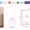 Smart RFID cabinet lock installed on a bedside cabinet with technical drawing and dimensions